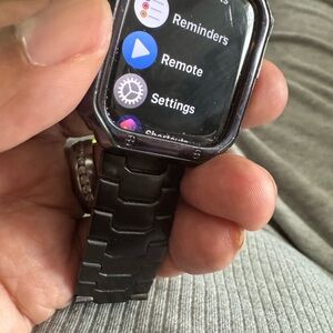 Stylish Black Smartwatch with Square Display and Bright Menu